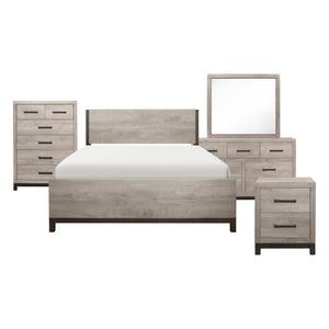 English Elm Twin Panel Bed Six Piece Bedroom Set with Dresser Chest and Modern Gray Finish B011S05949