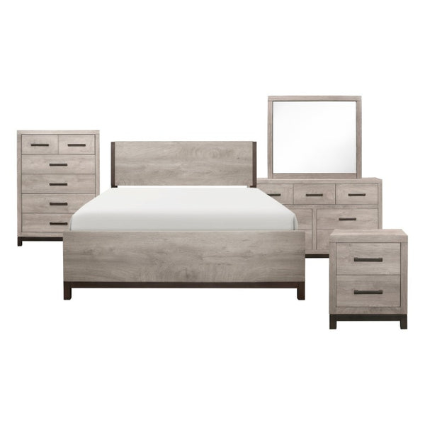 English Elm Twin Panel Bed Six Piece Bedroom Set with Dresser Chest and Modern Gray Finish B011S05949