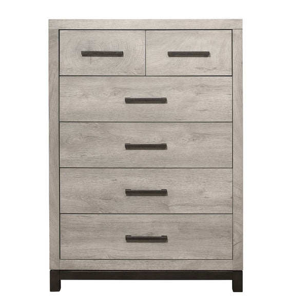 English Elm Twin Panel Bed Six Piece Bedroom Set with Dresser Chest and Modern Gray Finish B011S05949