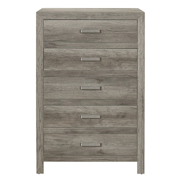 English Elm Queen Bedroom Set Six Piece Gray Planked Farmhouse Style with Satin Nickel Hardware B011S05968