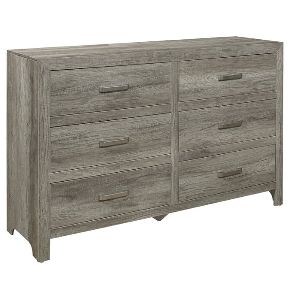 English Elm Queen Bedroom Set Six Piece Gray Planked Farmhouse Style with Satin Nickel Hardware B011S05968