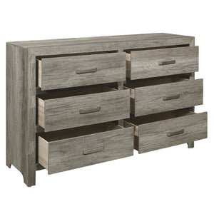 English Elm Queen Bedroom Set Six Piece Gray Planked Farmhouse Style with Satin Nickel Hardware B011S05968