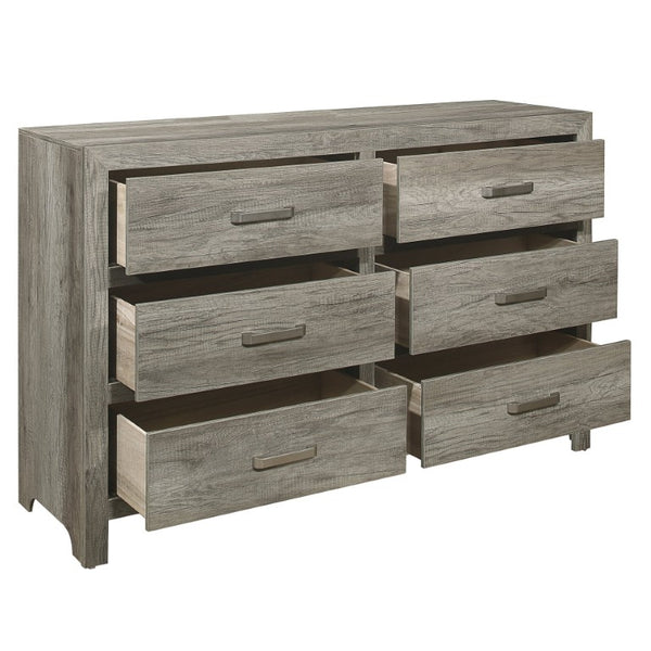 English Elm Queen Bedroom Set Six Piece Gray Planked Farmhouse Style with Satin Nickel Hardware B011S05968