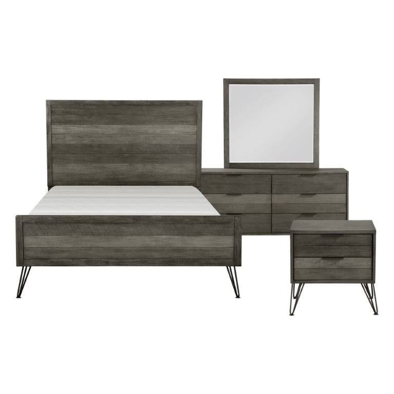 English Elm Twin Bedroom Set Five Piece Acacia Wood with Six Drawer Dresser and Slatted Bed Frame B011S05975