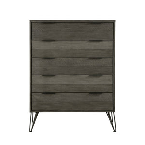 English Elm Twin Bedroom Set Six Piece Acacia Wood with Metal Legs and Three Tone Gray Finish B011S05976