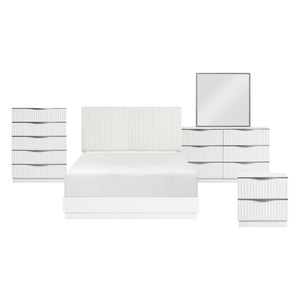 English Elm California King Bedroom Set Faux Fur Glam Headboard Pearl White Six Piece Suite B011S05978