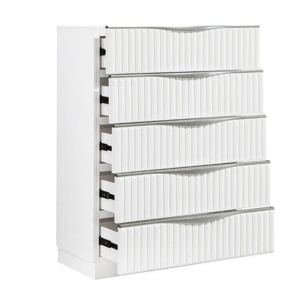 English Elm California King Bedroom Set Faux Fur Glam Headboard Pearl White Six Piece Suite B011S05978