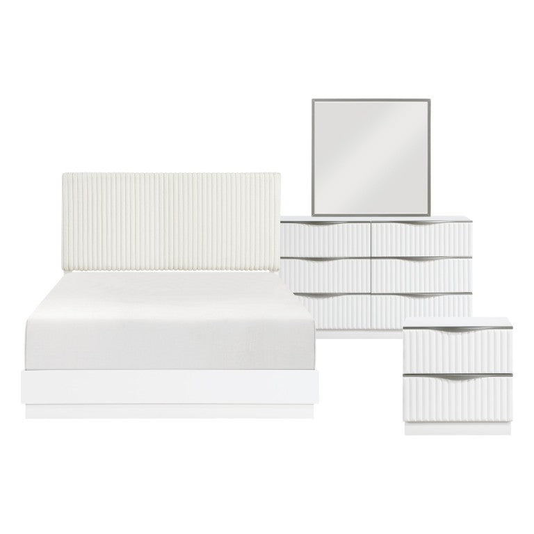 English Elm Queen Bedroom Set Faux Fur Tufted Headboard Pearl White Glam 5 Piece Suite B011S05979
