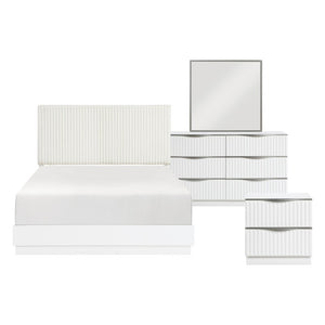 English Elm Queen Bedroom Set Faux Fur Tufted Headboard Pearl White Glam 5 Piece Suite B011S05979
