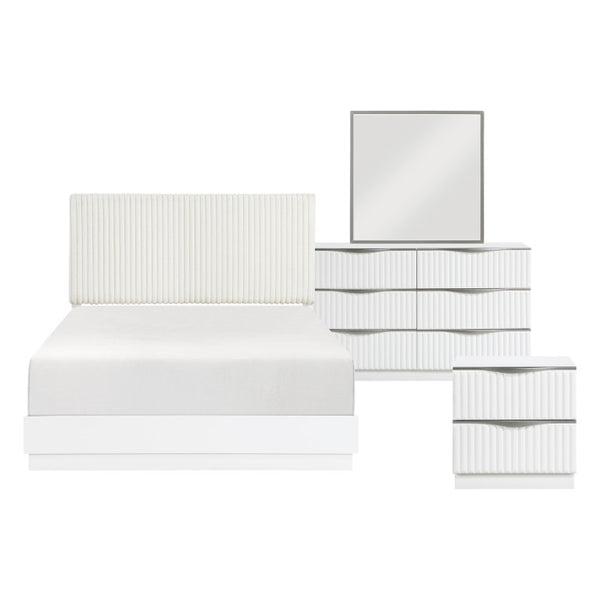 English Elm Queen Bedroom Set Faux Fur Tufted Headboard Pearl White Glam 5 Piece Suite B011S05979