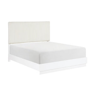 English Elm Queen Bedroom Set Faux Fur Tufted Headboard Pearl White Glam 5 Piece Suite B011S05979