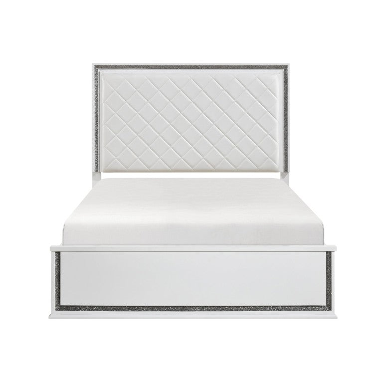 English Elm California King 6 Piece Glam Bedroom Set with LED Lighting and Faux Leather Bed B011S05984