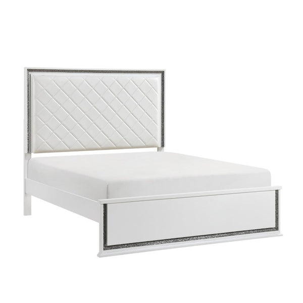 English Elm California King 6 Piece Glam Bedroom Set with LED Lighting and Faux Leather Bed B011S05984