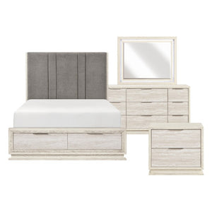 English Elm Eastern King 5 Pc Bedroom Set Gray Chenille Upholstered Bed with LED Lighting B011S05987