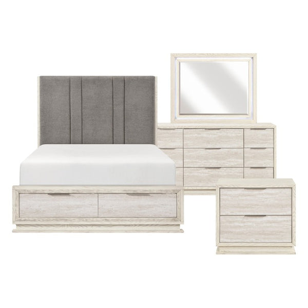 English Elm Eastern King 5 Pc Bedroom Set Gray Chenille Upholstered Bed with LED Lighting B011S05987