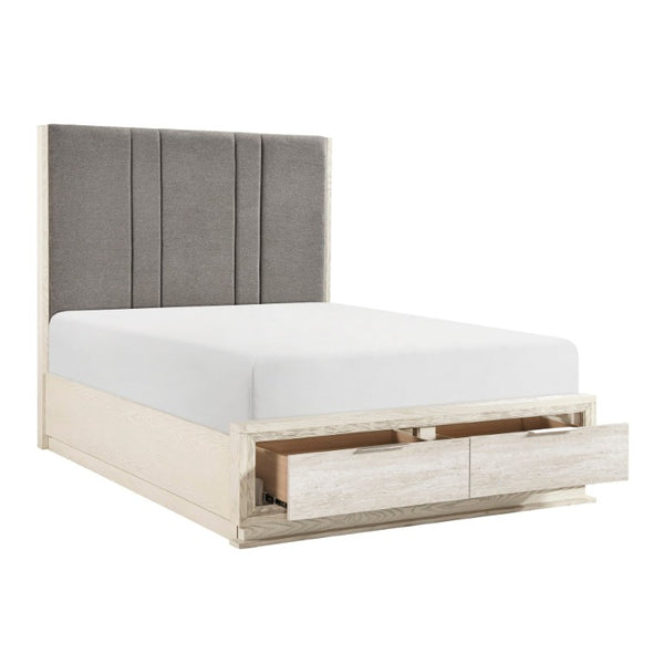 English Elm Eastern King 5 Pc Bedroom Set Gray Chenille Upholstered Bed with LED Lighting B011S05987
