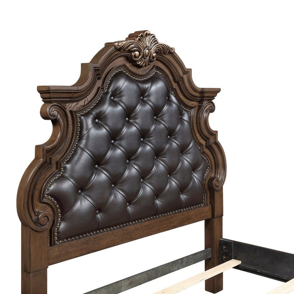 English Elm Eastern King Six Piece Bedroom Set Pecan Veneer Gold Accents European Formal Style B011S05994