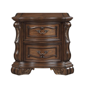 English Elm Eastern King Six Piece Bedroom Set Pecan Veneer Gold Accents European Formal Style B011S05994