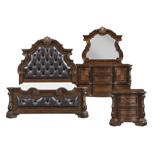 English Elm Queen Bedroom Set 5 Piece Ornate Wood Veneer Tufted Upholstered Traditional Suite B011S05997
