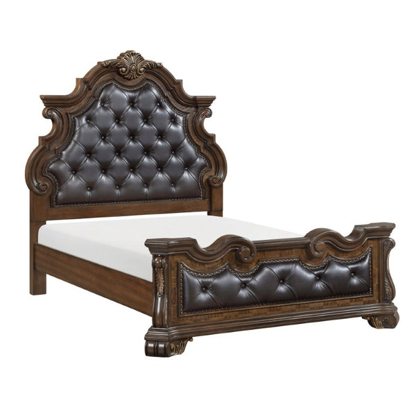English Elm Queen Bedroom Set 5 Piece Ornate Wood Veneer Tufted Upholstered Traditional Suite B011S05997