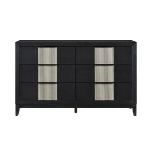 English Elm California King 5 Piece Bedroom Set with LED Lighting Reeded Panels Dovetail Drawers B011S06001
