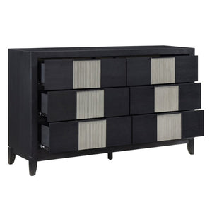 English Elm California King 5 Piece Bedroom Set with LED Lighting Reeded Panels Dovetail Drawers B011S06001