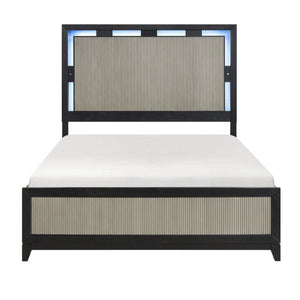 English Elm California King 5 Piece Bedroom Set with LED Lighting Reeded Panels Dovetail Drawers B011S06001