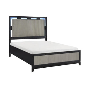 English Elm California King 5 Piece Bedroom Set with LED Lighting Reeded Panels Dovetail Drawers B011S06001