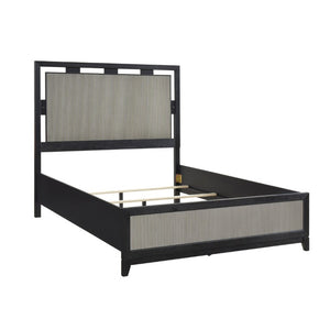 English Elm Queen Bedroom Set 5 Piece Solid Wood LED Headboard Reeded Panel Charcoal Gray B011S06003