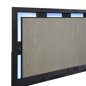 English Elm Queen Bedroom Set 5 Piece Solid Wood LED Headboard Reeded Panel Charcoal Gray B011S06003