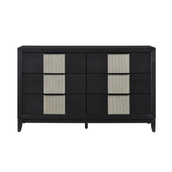 English Elm Queen Bedroom Set 5 Piece Solid Wood LED Headboard Reeded Panel Charcoal Gray B011S06003