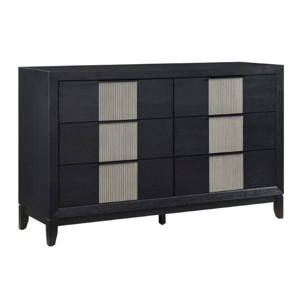 English Elm Queen Bedroom Set 5 Piece Solid Wood LED Headboard Reeded Panel Charcoal Gray B011S06003