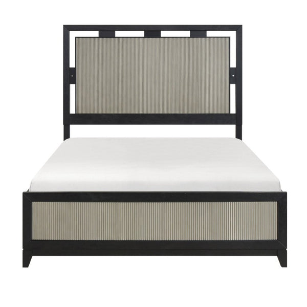 English Elm Queen Bedroom Set 5 Piece Solid Wood LED Headboard Reeded Panel Charcoal Gray B011S06003