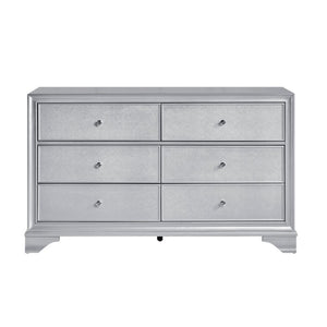 English Elm California King Glam Bedroom Set with LED Headboard Tufted Upholstery and Silver Finish B011S06007