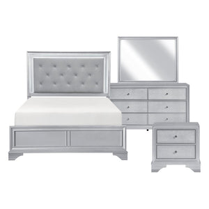 English Elm California King Glam Bedroom Set with LED Headboard Tufted Upholstery and Silver Finish B011S06007