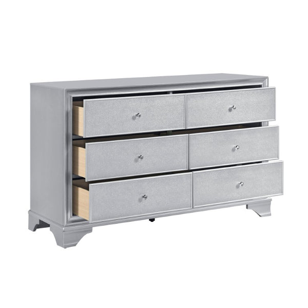 English Elm California King Glam Bedroom Set with LED Headboard Tufted Upholstery and Silver Finish B011S06007