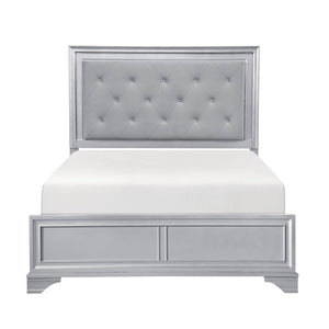 English Elm California King Glam Bedroom Set with LED Headboard Tufted Upholstery and Silver Finish B011S06007