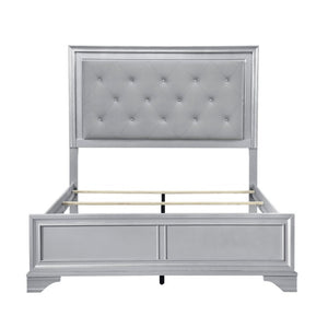 English Elm California King Glam Bedroom Set with LED Headboard Tufted Upholstery and Silver Finish B011S06007