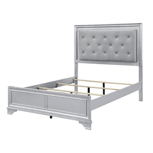 English Elm California King Glam Bedroom Set with LED Headboard Tufted Upholstery and Silver Finish B011S06007