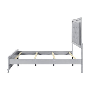 English Elm California King Glam Bedroom Set with LED Headboard Tufted Upholstery and Silver Finish B011S06007