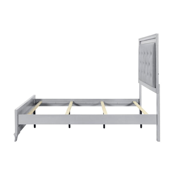 English Elm California King Glam Bedroom Set with LED Headboard Tufted Upholstery and Silver Finish B011S06007