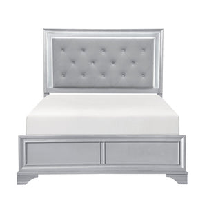 English Elm California King Glam Bedroom Set with LED Headboard Tufted Upholstery and Silver Finish B011S06007