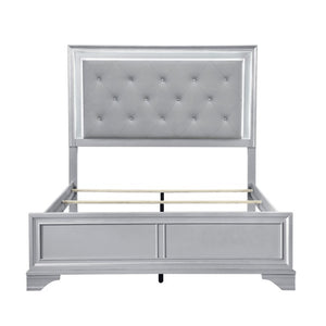 English Elm Queen Glam Bedroom Set Five Piece Silver Finish with LED Tufted Headboard and Storage B011S06009