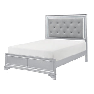 English Elm Queen Glam Bedroom Set Five Piece Silver Finish with LED Tufted Headboard and Storage B011S06009