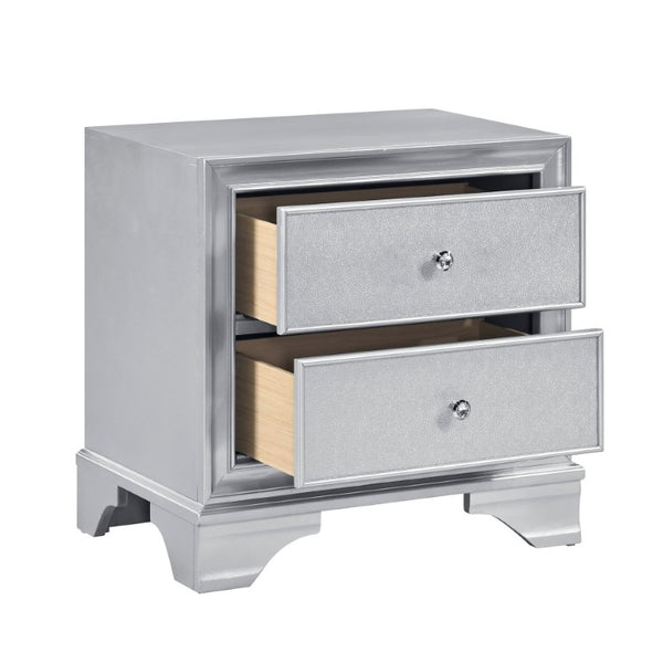 English Elm Queen Glam Bedroom Set Five Piece Silver Finish with LED Tufted Headboard and Storage B011S06009