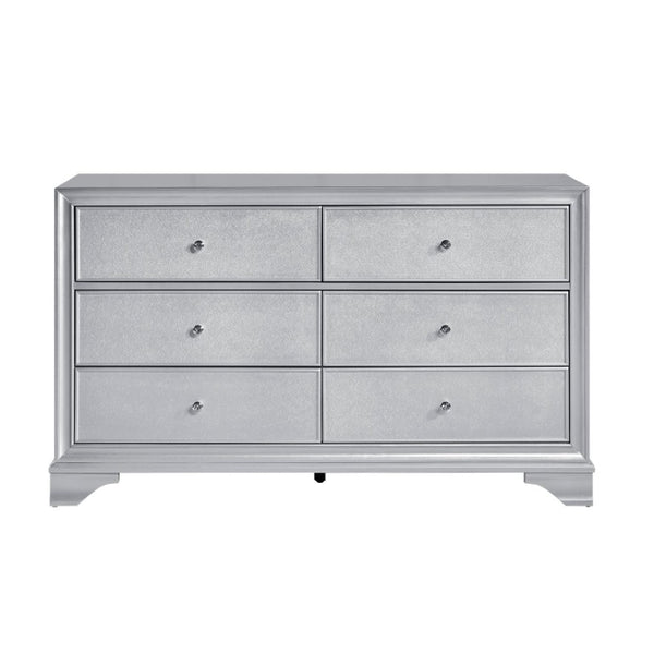 English Elm Queen Glam Bedroom Set Five Piece Silver Finish with LED Tufted Headboard and Storage B011S06009