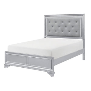 English Elm Queen Glam Bedroom Set Five Piece Silver Finish with LED Tufted Headboard and Storage B011S06009