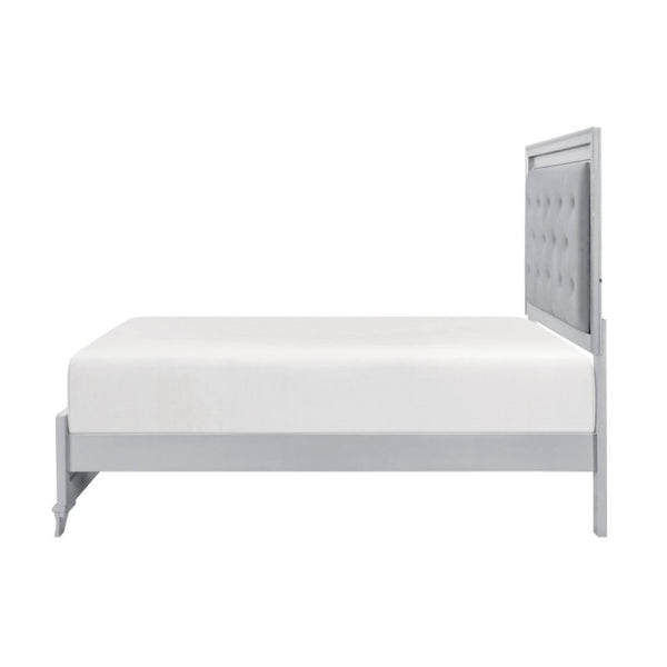 English Elm Queen Glam Bedroom Set Five Piece Silver Finish with LED Tufted Headboard and Storage B011S06009