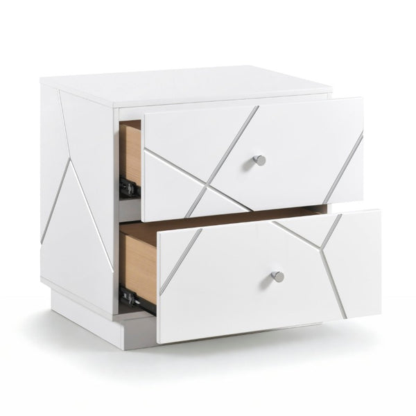 English Elm Eastern King 5 Piece Bedroom Set White UV Finish LED Lighting Geometric Wood Suite B011S06023