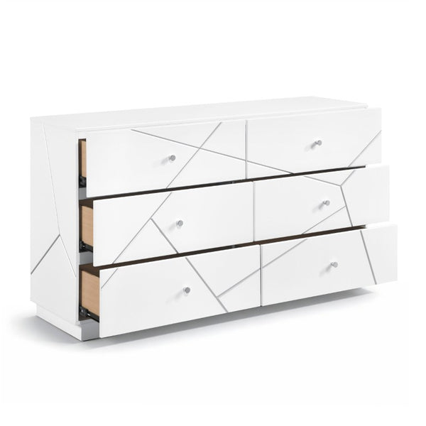 English Elm Eastern King 5 Piece Bedroom Set White UV Finish LED Lighting Geometric Wood Suite B011S06023